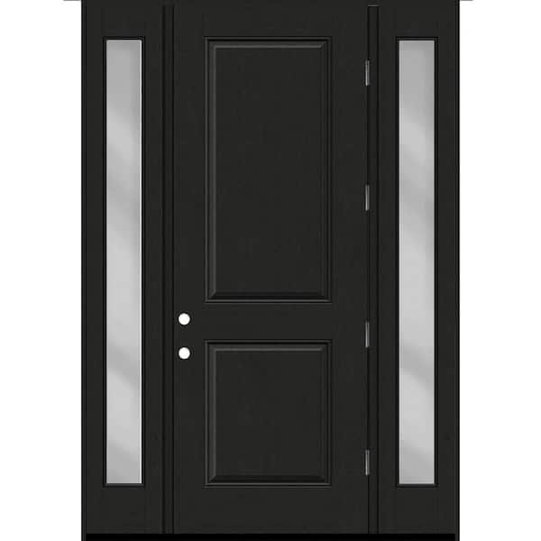 Steves & Sons Regency 64 in. x 96 in. 2P Squaretop LHOS Onyx Stain Mahogany Fiberglass Prehung Front Door with Clear 12 in. SLs 4-9/16