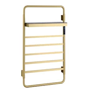 5-Bar Plug-In/Hardwired Wall Mounted Electric Towel Warmer Rack with Storage Shelf in Brushed Gold