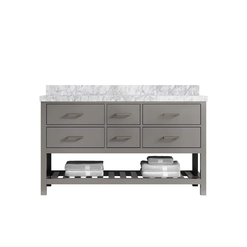 Parker 60 in. W x 22 in. D x 36 in. H Double Sink Bath Vanity in Elephant Gray with 2 in. Carrara Marble Top price history on PriceWatchPro