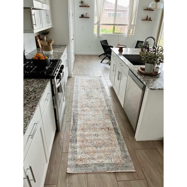 Hera 3 ft. X 7 ft. Blue, Light Blue, Off White Area Rug