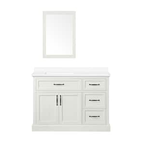 Hampstead 48 in W x 18.98 in D x 34.49 in H Single Sink Vanity in Antique White with WHT Cultured Marble Top and Mirror