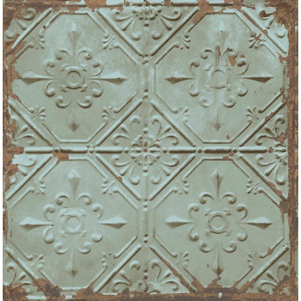 A-Street Prints Donahue Turquoise Tin Ceiling Turquoise Wallpaper Sample