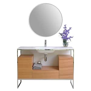 Tory 48 in. W x 18 in. D Vanity in Natural Walnut with Solid Surface Vanity Top in White with White Basin and Mirror