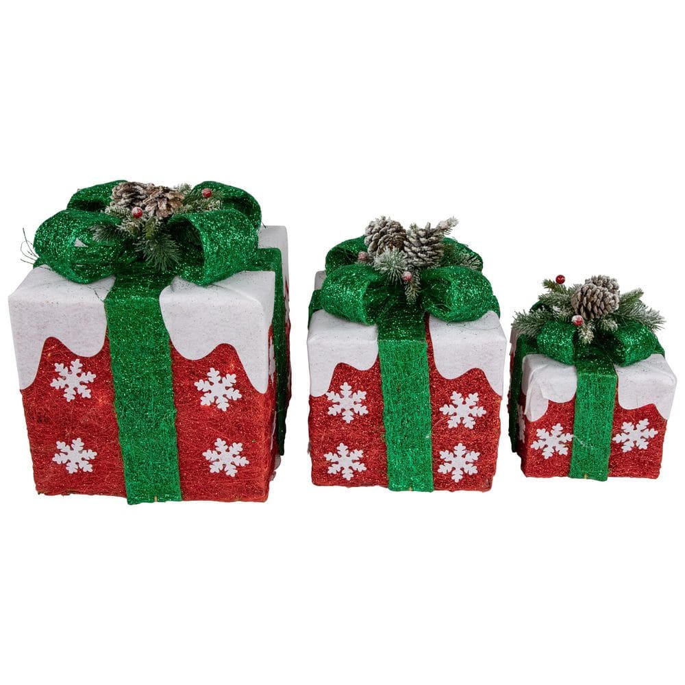 Set of 3 Lighted Red with White Snowflakes Gift Boxes Christmas Decorations price history on PriceWatchPro