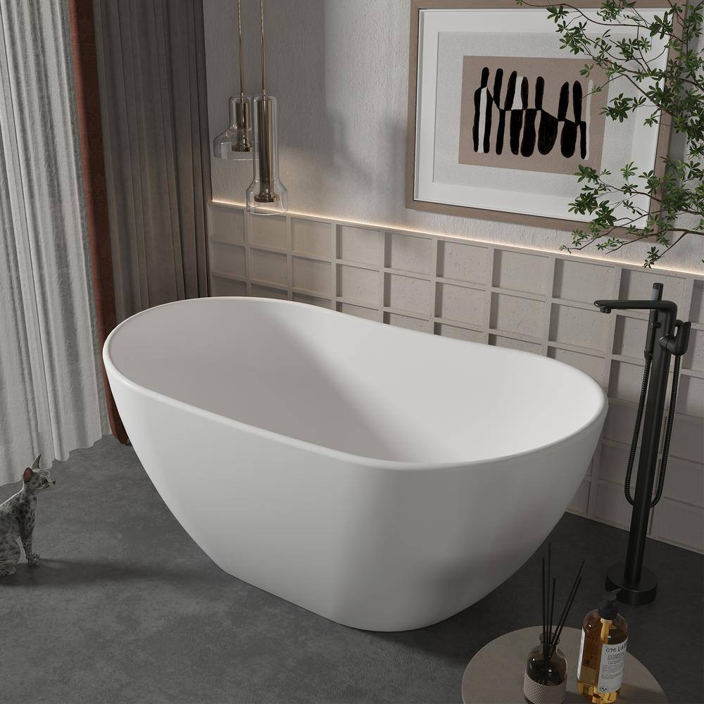 71.46'' Matte White Solid Surface Freestanding Soaking Bathtub