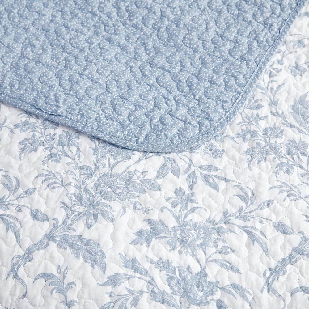 King Size Blue Cotton Reversible Quilt Set