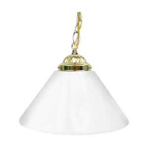 14 in. Single Shade White and Brass Hanging Lamp