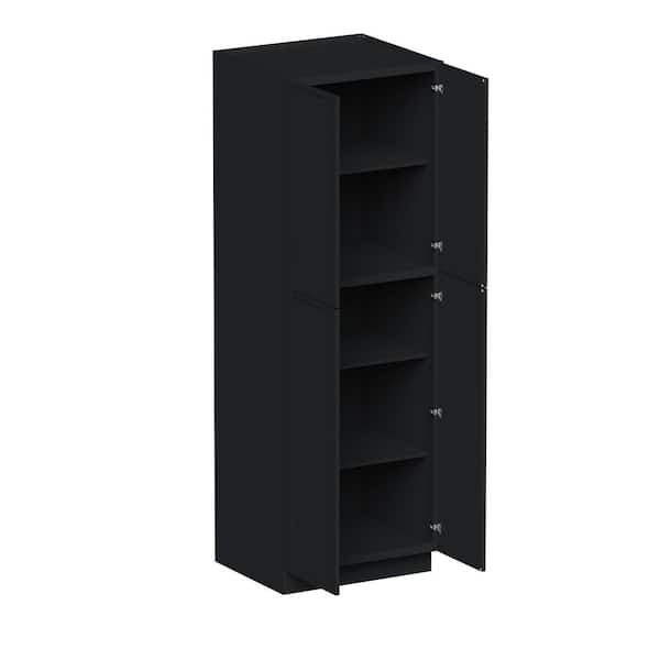 30 in. W x 27 in. D x 90 in. H Ready to Assemble Pantry Kitchen Cabinet with 4-Door 4-Shelf in Black