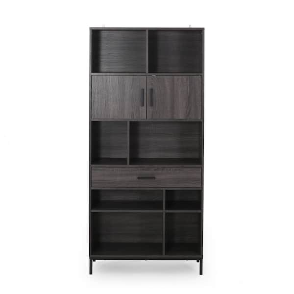 11.75 in. W x 31.50 in. D x 67.25 in. H Grey MDF Freestanding Linen Cabinet with 2-Drawers and Shelves in Grey