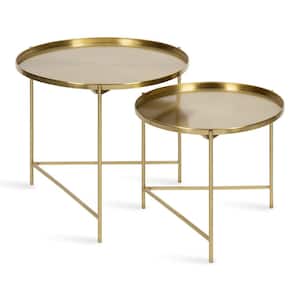 Ulani 22.50 in. Gold Round Metal Coffee Table with 2-Pieces
