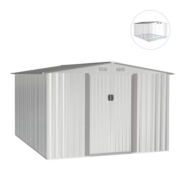 Sizzim 10 ft. W x 8 ft. D Metal Storage Shed With Base for Garden and Backyard (80 sq. ft. )