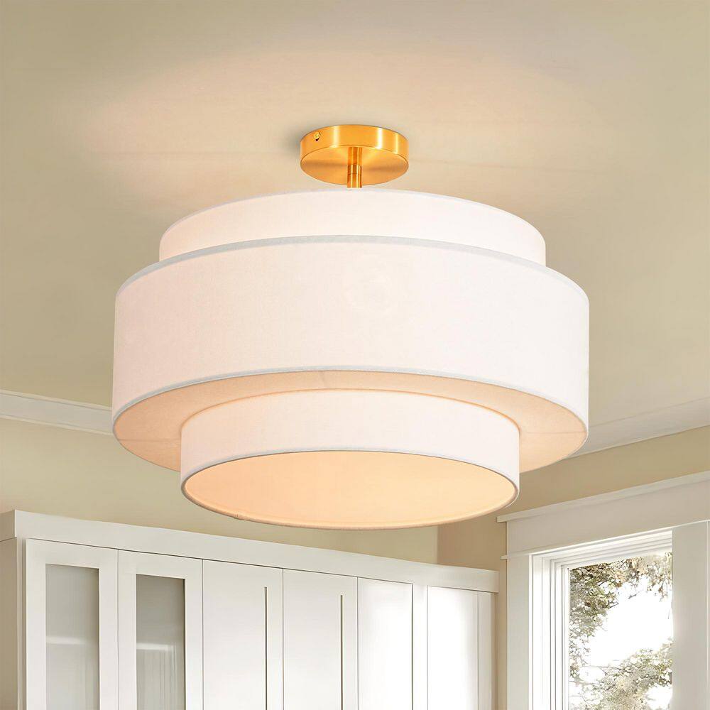 Ameal 19.7 in. W 5-Light Brass Gold Two-Tier Drum-Shaped Semi-Flush Mount Light price history on PriceWatchPro