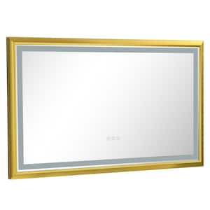 42 in. W x 24 in. H Large Rectangular Aluminium Framed LED Wall Bathroom Vanity Mirror in Gold