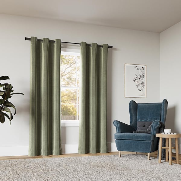 Sun Zero Cascade Pleated Velvet Sage Green Polyester 40 in