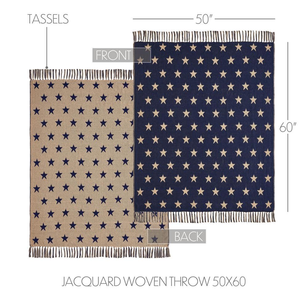 Navy Star Jacquard Woven Cotton Throw Blanket 50x60