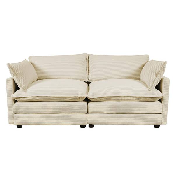 JEAREY Modern Beige Corduroy Loveseat with Two Pillows for Living E46SF ...