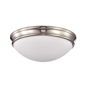 11 in. 2-Light Pierre Brushed Nickel Modern Flush Mount with White Glass Shade