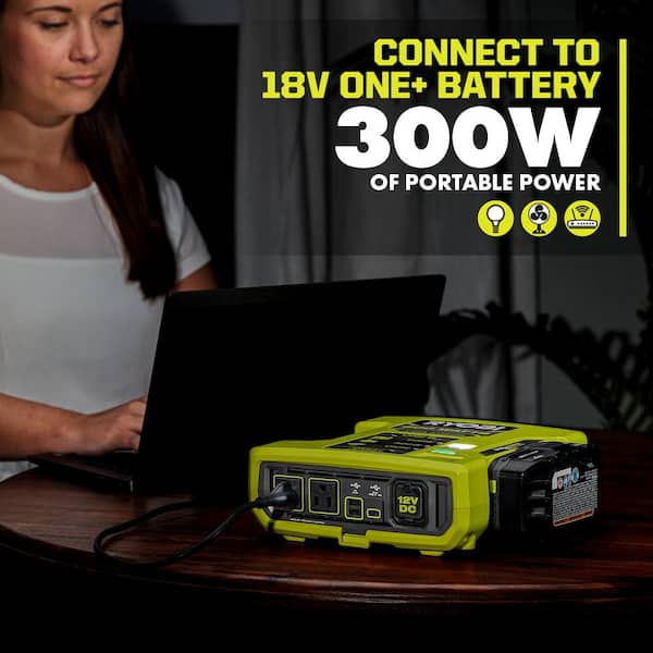 RYOBI ONE Plus 18-Volt 120-Watt 12-Volt Automotive Power Inverter with Dual  USB Ports - 4.0 Ah Battery and Charger RYi120A-BK - The Home Depot