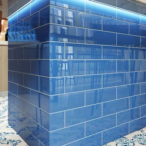 Mediterranean Blue 4 in. x 12 in. x 8mm Glass Subway Tile (5 sq. ft./Case)