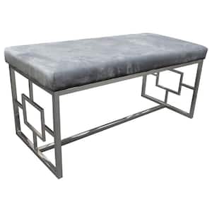 Lucy Grey, Silver Velvet Accent Bench 39 in. D x 18.5 in. H