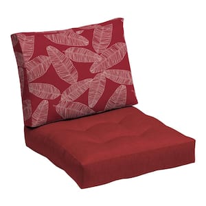 Outdoor Plush Modern Tufted Blow Fill Deep Seat Set, 24 x 24, Red Leaf Palm