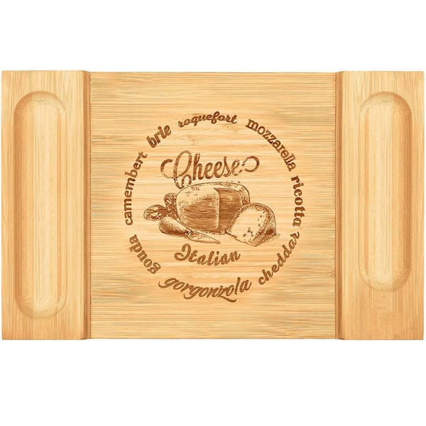 15.5 in. Wood Bamboo Serving Tray Platter, Charcuterie and Cheese Board with Handles