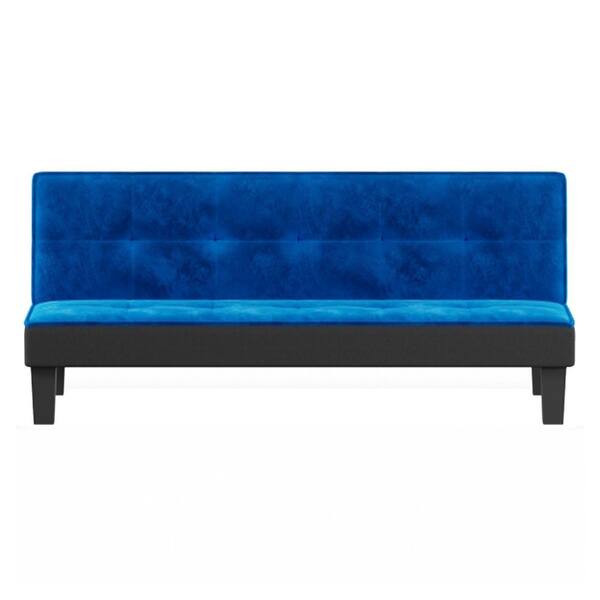 HomeRoots Amelia 66 in. Armless Fabric Tufted Straight Convertible Sofa in Blue