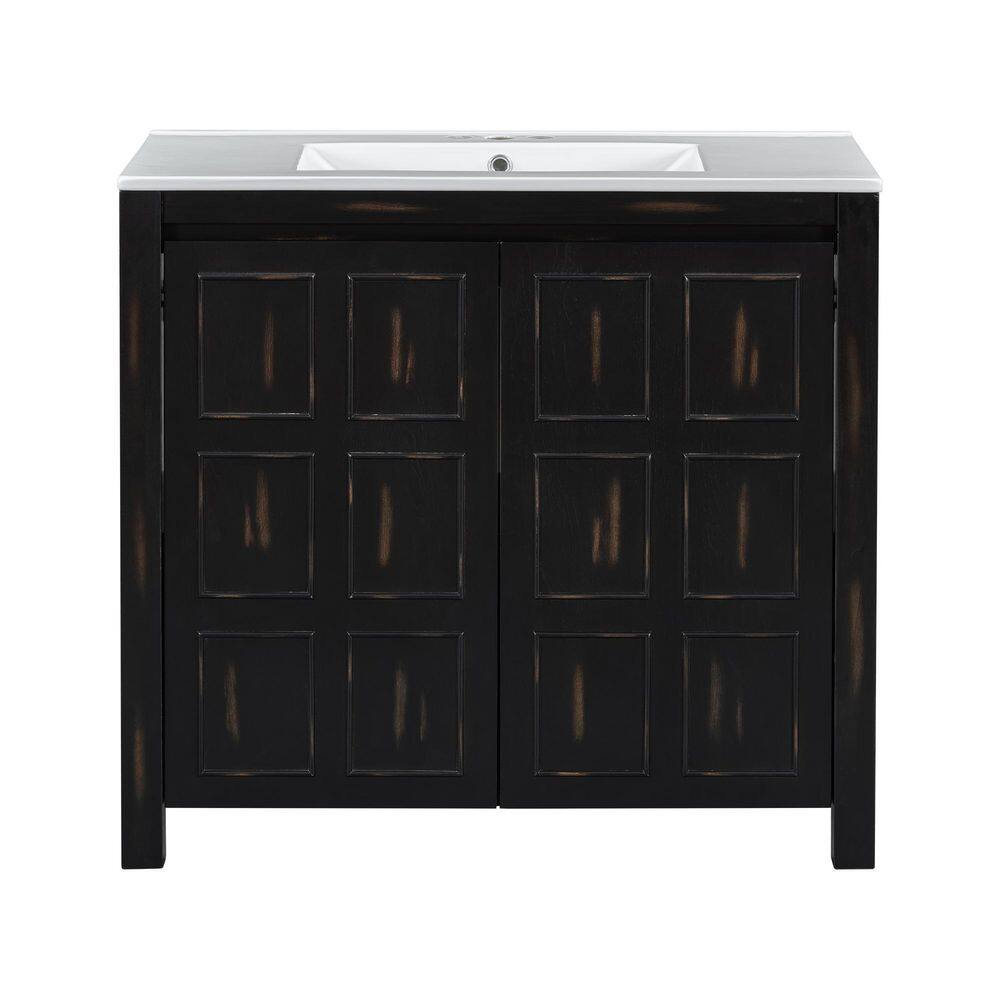 36 in. Single Sink Freestanding Vanity Black Bath Vanity with White Ceramic Sink Top price history on PriceWatchPro