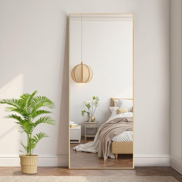 Gold 20 in. W x 63 in. H Rect Metal Thin Frame Full Length Mirror, Floor and Wall Mounted Dressing Mirror for Bedroom