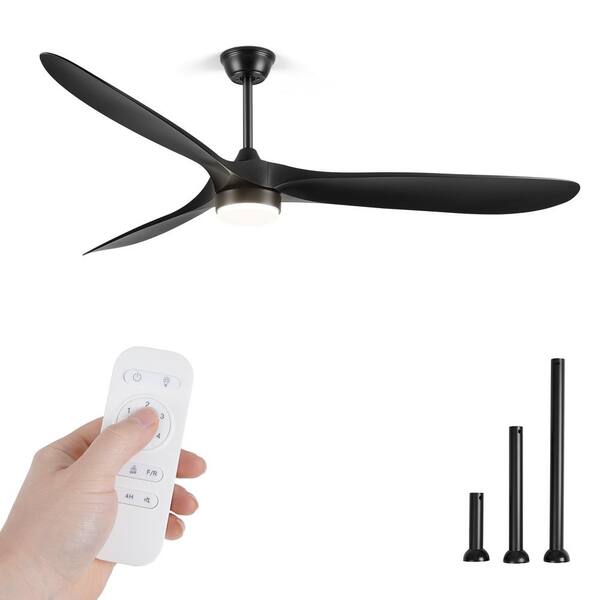 HINNIXY 70 in. Outdoor Black 3-Blades Farmhouse Ceiling Fans Large Modern Ceiling Fans with Lights and Remote