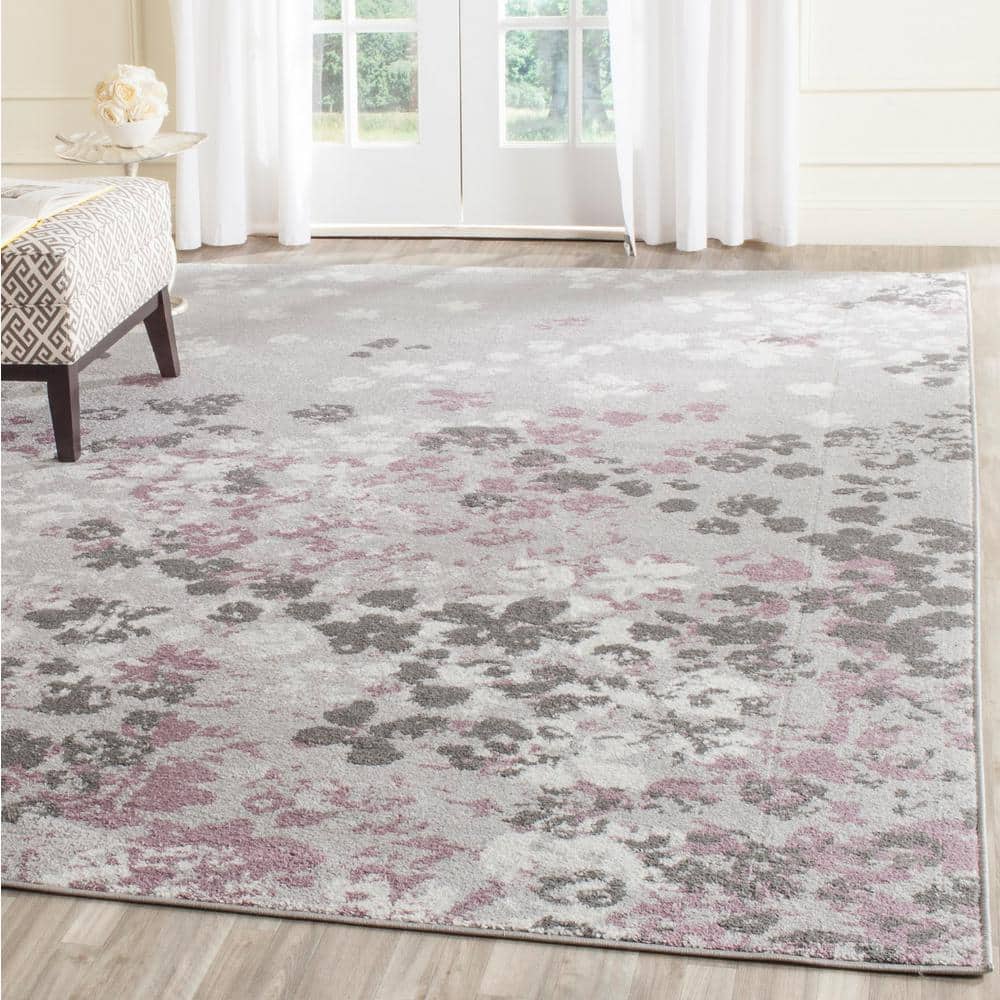 Adirondack Light Grey and Purple Floral 9' x 12' Area Rug