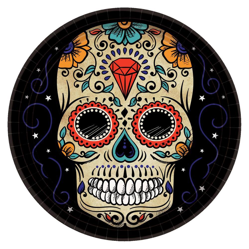 UPC 192937081570 product image for Amscan Sugar Skull Halloween Paper Plates (2-Pack) | upcitemdb.com