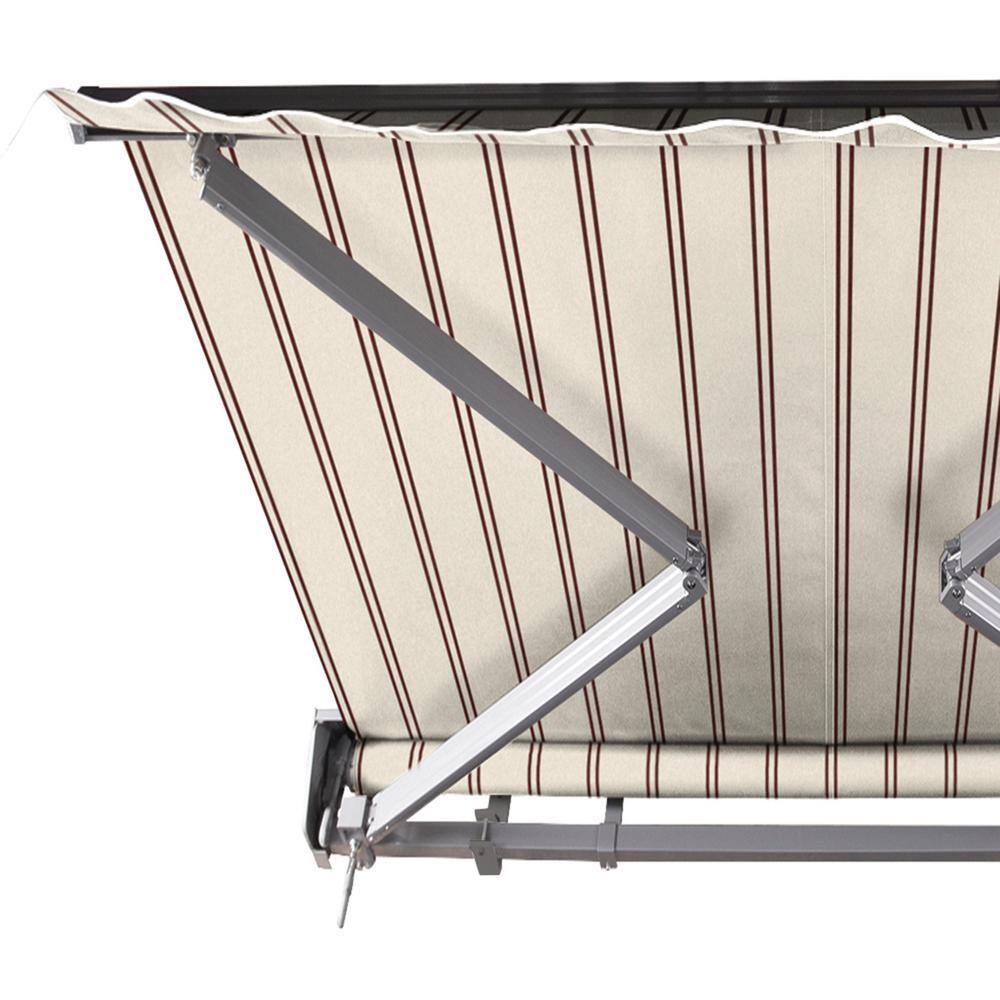Natural Beige and Brick Red Striped Motorized Retractable Patio Awning