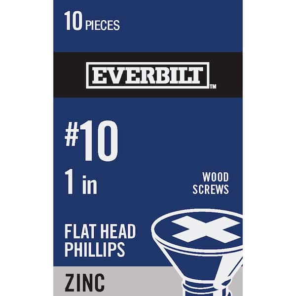 Everbilt #10 x 1 in. Zinc Plated Phillips Flat Head Wood Screw (10-Pack)