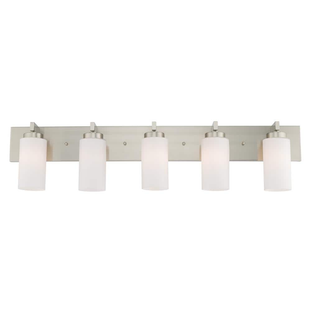 Brushed Nickel 5-Light Bath Vanity with Satin Opal Glass