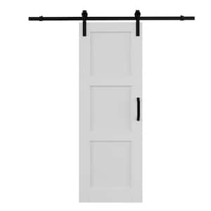 28 in. x 80 in. White 3-Panel Blank Solid Core Composite MDF Wood Primed Sliding Barn Door with Hardware Kit