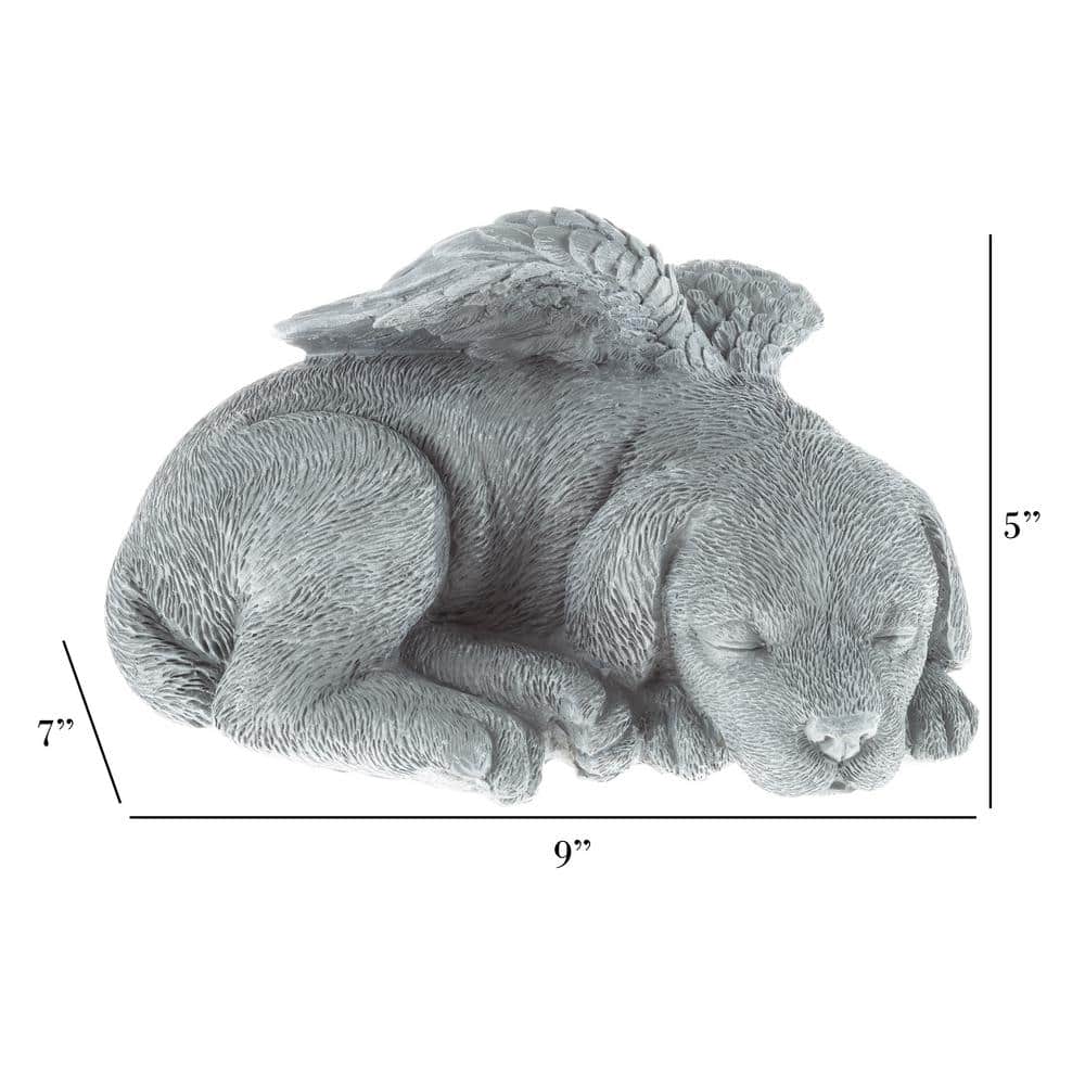 Gray Resin Sleeping Angel Puppy Memorial Sculpture