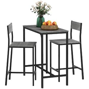 3-Piece Metal Outdoor Bistro Set with Gray Seats, MDF Tabletop