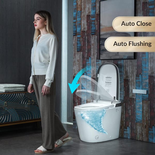 Voice Control Smart Electric Elongated Toilet with Auto Open and Close, Auto Flush,1000 Gram MAP, Cleaning Foam, White