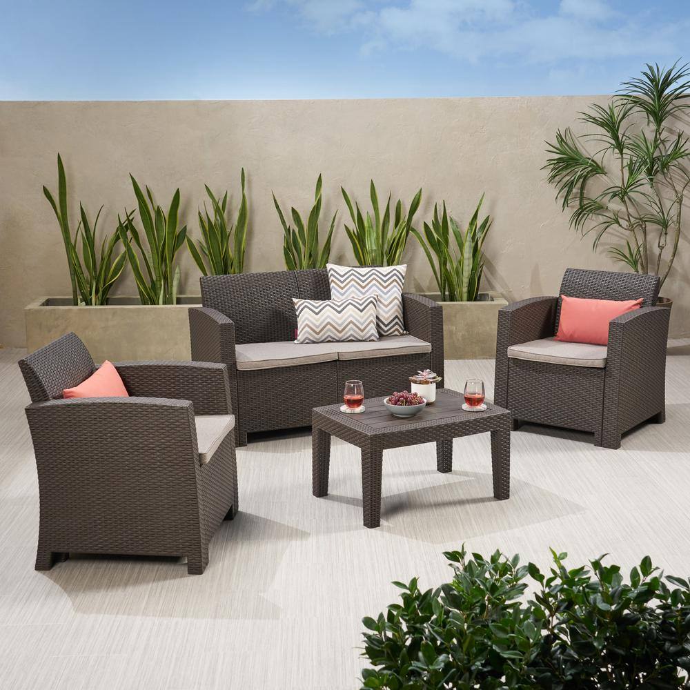 4-Piece Wicker Outdoor Patio Conversation Set Furniture with Coffee Table, 