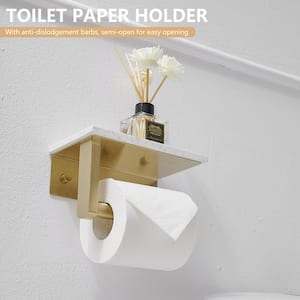 Marble Wall Mounted Single Post Toilet Paper Holder Non-Slip Tissue Roll Holder for Bathroom in Vibrant Brushed Gold