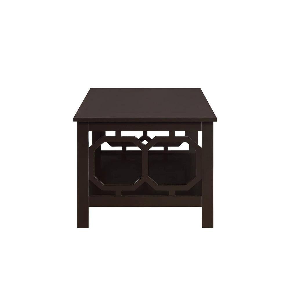 Espresso Brown Rectangular Wood Coffee Table with Latticework