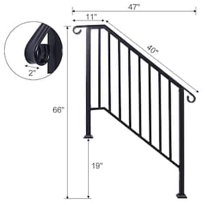 66 in. H x 2 in. W Steel Handrails for Outdoor Steps, Fit 3 or 4 Steps Outdoor Stair Railing, Flexible Porch Railing Kit