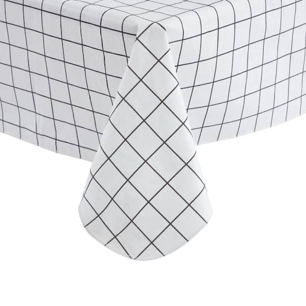 RAY STAR Raystar 60 in. x 84 in Black and White Plaid PEVA Tablecloth Vinyl Tablecloth Party Waterproof Oilproof Tablecloth