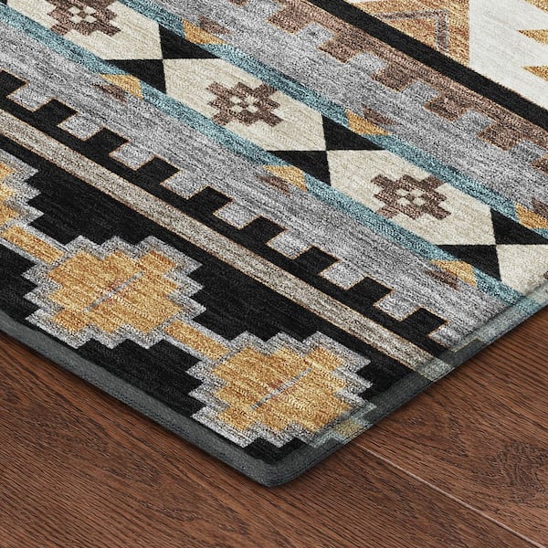 Mayfield Premium Machine Washable Abstract AMF2539 Black 3 ft. x 5 ft. Area Rug