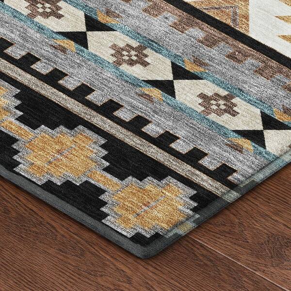 Mayfield Premium Machine Washable Abstract AMF2539 Black 5 ft. x 7 ft. 6 in. Area Rug