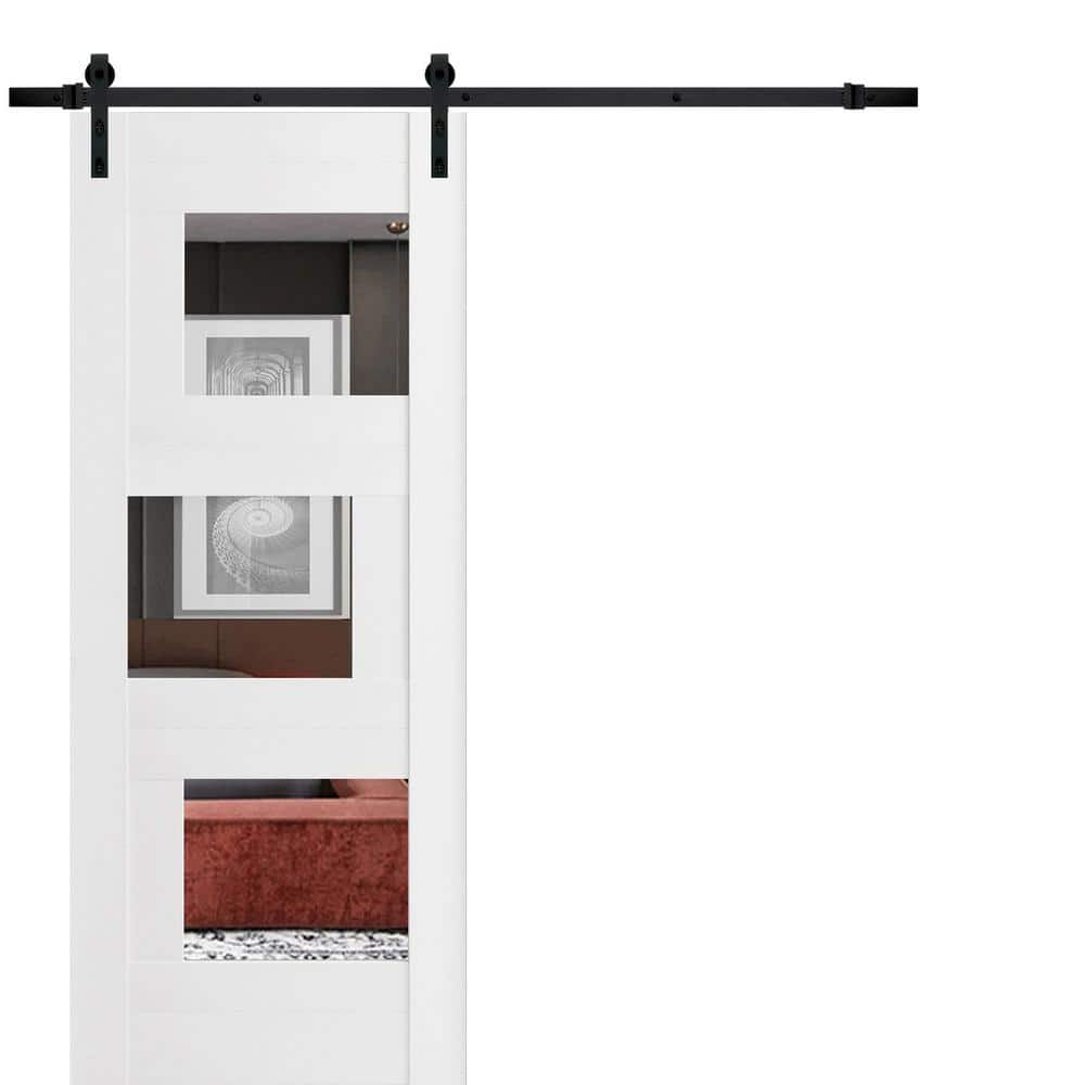 Assembly Required 18 in. x 84 in. 1-Panel Mirrored Glass White Wood Sliding Barn Door with Hardware Kit price history on PriceWatchPro