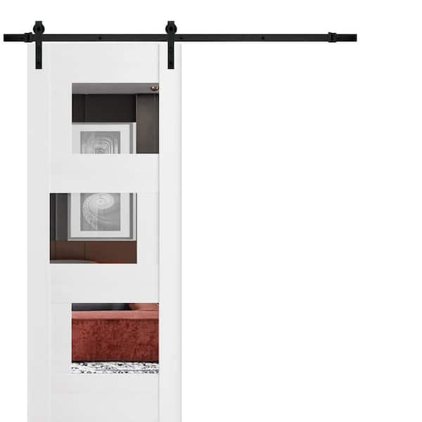 VDOMDOORS 30 in. x 80 in. 1 Panel Mirrored Glass White Solid MDF Sliding Barn Door with Hardware Kit