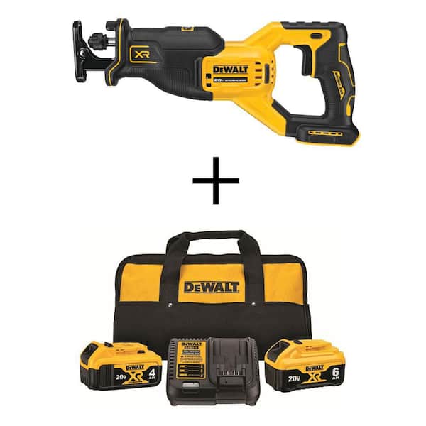 DEWALT 20-Volt MAX XR Cordless Brushless Reciprocating Saw with 20-Volt MAX XR Premium Lithium-Ion 6.0Ah and 4.0Ah Starter Kit