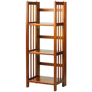 New Version 38 in. H New Honey Oak Solid Wood 3-Shelf Etagere Folding/Stacking Open Bookcase
